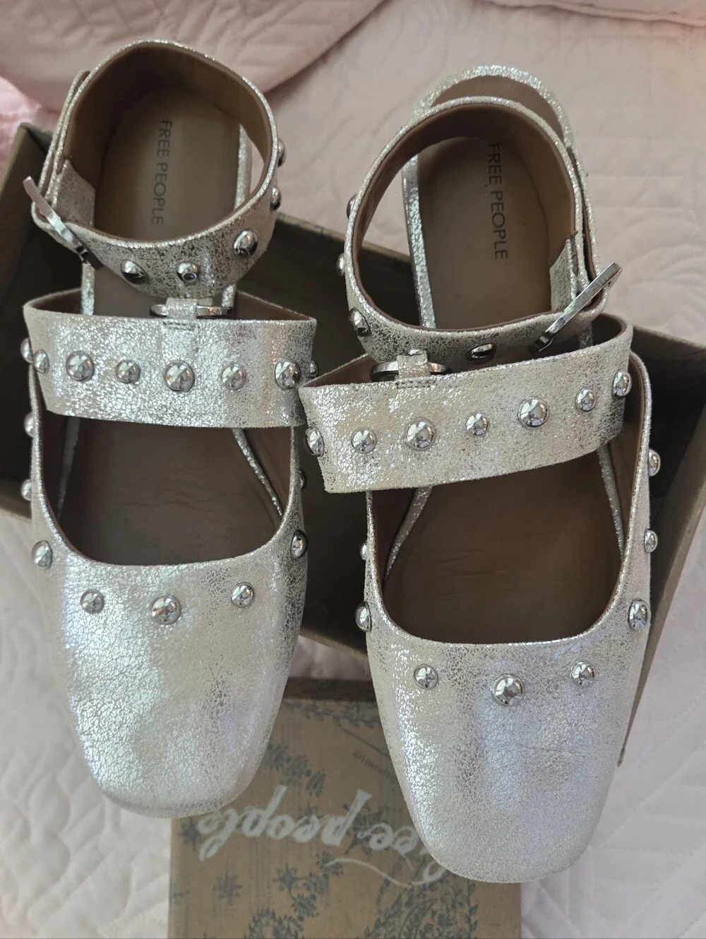 Free People Camille Mystic Flats (Champagne) Worn 3x.